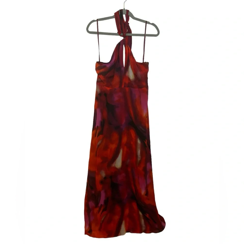 INTERMIX SUNSET SILK HALTER MAXI DRESS